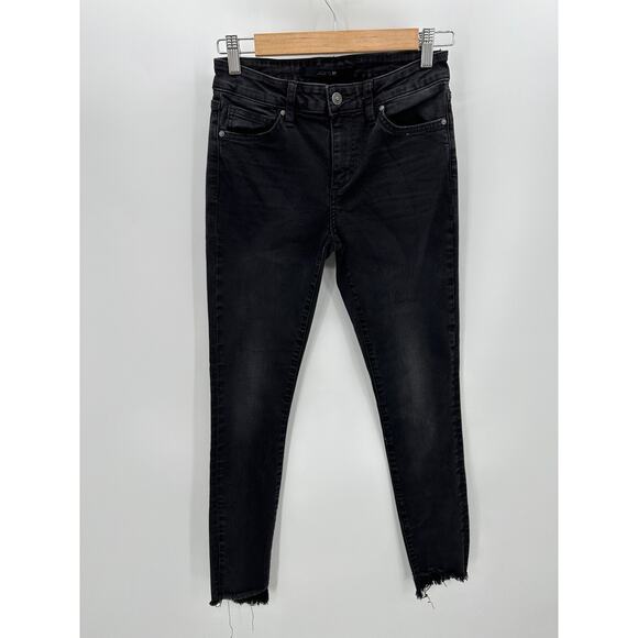 Joe's Jeans Women 27 Black Denim Raw Hem Cotton Blend Skinny Button Closure - Picture 1 of 9